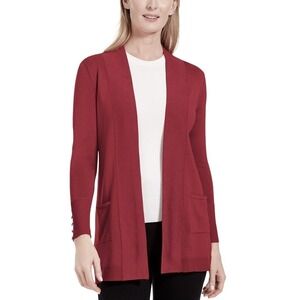 JM Collection Button-Cuff Cardigan Red Star Garnet M